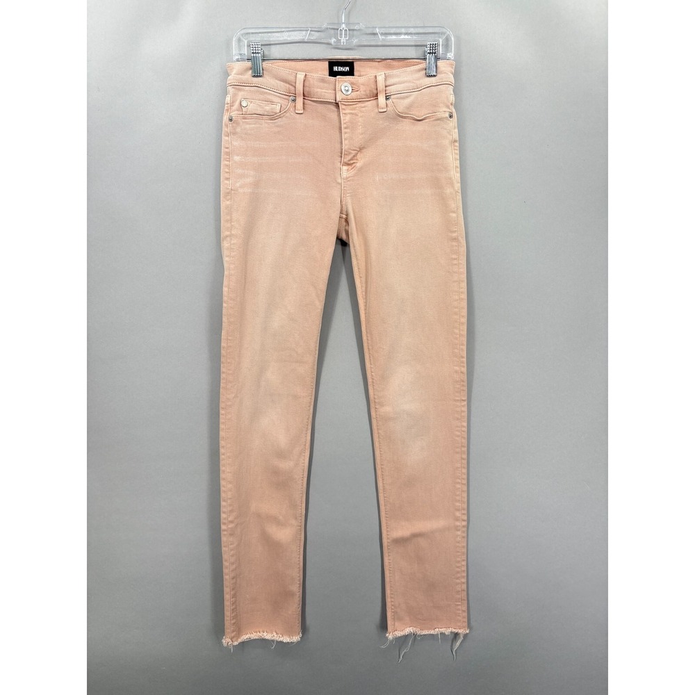 Hudson Jeans 27 Skinny Crop Mid Rise Tally Frayed Cuff Rosewater Pink Distressed
